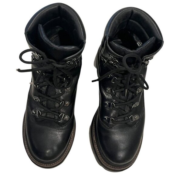 Tory Burch Miller Black Leather Suede Logo Lug Hiker Moto Ankle Boots - Picture 9 of 16